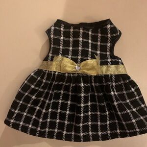 Black and White Checkered Dog Dress with Gold Bow